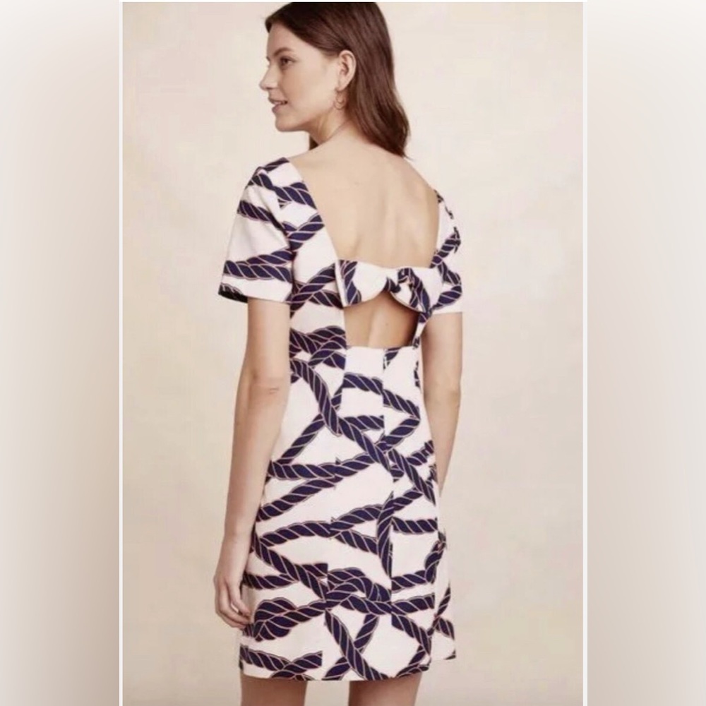 Anthropologie Maeve Nautical Rope Print Bow-Back Shift Mini Dress